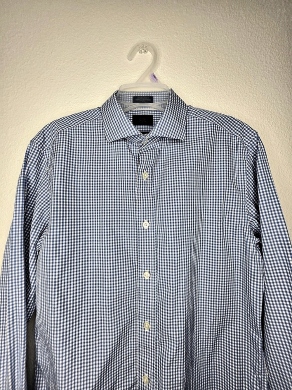 Banana Republic Leggiuno Men's Blue/White Gingham Slim Dress Shirt Size Small - Picture 10 of 14